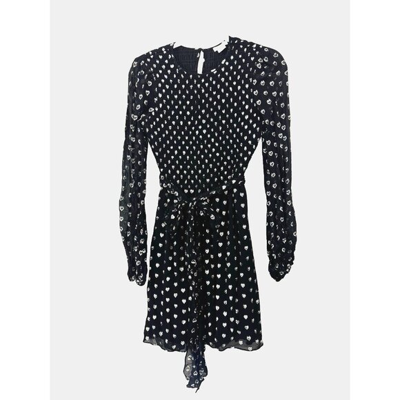 Shoshanna Walker Black Smocked Mini Dress 0 Silver Hearts Tie Sorority Hoco - Picture 1 of 8